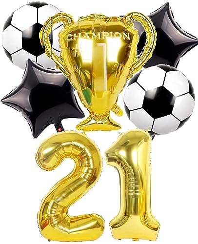 Dalettu Fußball 21. Geburtstag Deko Jahre Mann, Luftballons Fußball Geburtstagsdeko 20 Jahre Männer, Gold Riesen Folienballon Zahlen 21, Fußball Thema 21 Jahr Jahre Mann Party Deko Luftballons von Dalettu