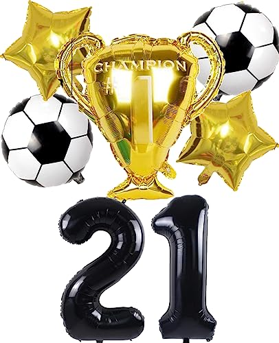 Dalettu Fußball 21. Geburtstag Deko Jahre Mann, Luftballons Fußball Geburtstagsdeko 20 Jahre Männer, Schwarz Riesen Folienballon Zahlen 21, Fußball Thema 21 Jahr Jahre Mann Party Deko Luftballons von Dalettu