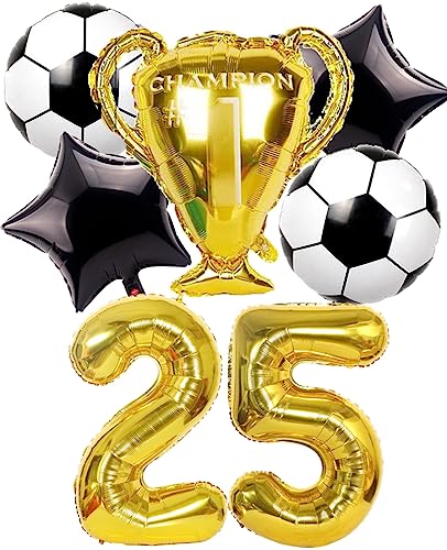 Dalettu Fußball 25. Geburtstag Deko Jahre Mann, Luftballons Fußball Geburtstagsdeko 25 Jahre Männer, Gold Riesen Folienballon Zahlen 25, Fußball Thema 25 Jahr Jahre Mann Party Deko Luftballons von Dalettu