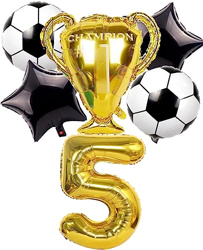 Dalettu Fußball 5. Geburtstag Deko Junge, Luftballons Fußball Geburtstagsdeko 5 Jahre Kinder, Gold Riesen Folienballon Zahlen 5, Fußball Thema 5 Jahr Kindergeburtstag Party Deko Luftballons von Dalettu