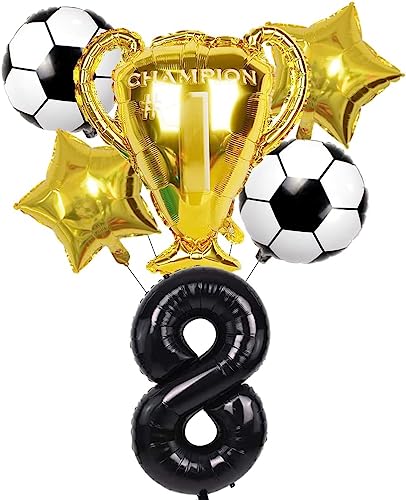 Dalettu Fußballballon-Set 8. Geburtstag Deko Junge, Schwarz, 6 Stück, Fußball Thema, Kindergeburtstag Party Deko, Jungen (8 Jahre und jünger) von Dalettu