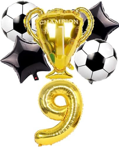 Dalettu Fußball 9. Geburtstag Deko Junge, Luftballons Fußball Geburtstagsdeko 9 Jahre Kinder, Gold Riesen Folienballon Zahlen 9, Fußball Thema 9 Jahr Kindergeburtstag Party Deko Luftballons von Dalettu