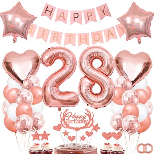 Dalettu 28. Geburtstag Deko Set für Frauen - Luftballons, Tortendeko, Folienballon Zahl 28 Rosegold, Happy Birthday Girlande - Party Dekoration Dalettu 28. Geburtstag Deko Set für Frauen - Luftballons, Tortendeko, Folienballon Zahl 28 Rosegold, Happy Birthday Girlande - Party Dekoration von Dalettu