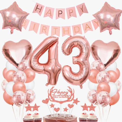 Dalettu 43. Geburtstag Deko Set für Frauen - Luftballons, Tortendeko, Folienballon Zahl 43 Rosegold, Happy Birthday Girlande - Party Dekoration Dalettu 43. Geburtstag Deko Set für Frauen - Luftballons, Tortendeko, Folienballon Zahl 43 Rosegold, Happy Birthday Girlande - Party Dekoration von Dalettu