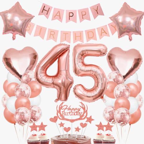 Dalettu 45. Geburtstag Deko für Frauen - Luftballons, Tortendeko, Folienballon Zahl 45 Rosegold, Happy Birthday Girlande für Party Dalettu 45. Geburtstag Deko für Frauen - Luftballons, Tortendeko, Folienballon Zahl 45 Rosegold, Happy Birthday Girlande für Party von Dalettu