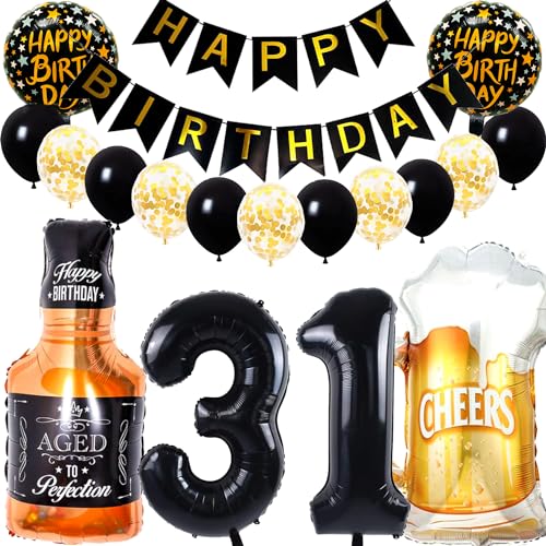 Dalettu Geburtstagsdeko 31 Jahre Mann Frau, Luftballon 31. Geburtstag Deko Männer, Folienballon Whiskey Bierglas Deko, Helium Ballon Weinflasche Bier für 31. Geburtstag Manner Party Dekoration von Dalettu