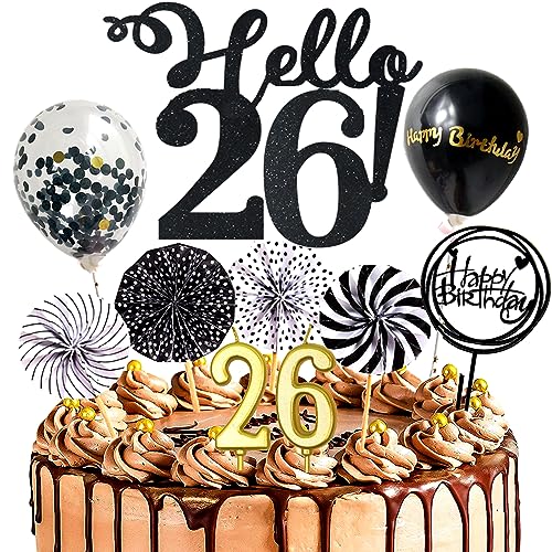 Dalettu Happy Birthday Kuchendeko 26. Geburtstag Mann Frau, Schwarz Tortendeko Happy 26th Birthday, Glitzer Kuchen Dekoration mit Ballons Konfetti für Geburtstagstorte Deko 26 Jahre Frauen Männer Dalettu Happy Birthday Kuchendeko 26. Geburtstag Mann Frau, Schwarz Tortendeko Happy 26th Birthday, Glitzer Kuchen Dekoration mit Ballons Konfetti für Geburtstagstorte Deko 26 Jahre Frauen Männer von Dalettu