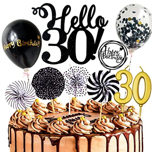 Dalettu Happy Birthday Kuchendeko 30. Geburtstag Mann Frau, Schwarz Tortendeko Happy 30th Birthday, Glitzer Kuchen Dekoration mit Ballons Konfetti für Geburtstagstorte Deko 30 Jahre Frauen Männer Dalettu Happy Birthday Kuchendeko 30. Geburtstag Mann Frau, Schwarz Tortendeko Happy 30th Birthday, Glitzer Kuchen Dekoration mit Ballons Konfetti für Geburtstagstorte Deko 30 Jahre Frauen Männer von Dalettu