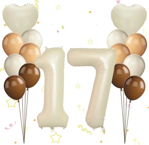 Dalettu Luftballon 17. Geburtstag Mädchen Deko, Ballons Cremeweiß Zahl 17 Luftballon, Happy Birthday Ballons Aprikose Braun Nummer 17 Herz Folienballon für Mädchen Kinder 17. Geburtstag Party Deko Dalettu Luftballon 17. Geburtstag Mädchen Deko, Ballons Cremeweiß Zahl 17 Luftballon, Happy Birthday Ballons Aprikose Braun Nummer 17 Herz Folienballon für Mädchen Kinder 17. Geburtstag Party Deko von Dalettu