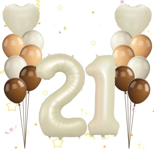 Dalettu Luftballon 21. Geburtstag Frauen Deko, Ballons Cremeweiß Zahl 21 Luftballon, Happy Birthday Ballons Aprikose Braun Nummer 21 Herz Folienballon für Männer Frauen 21. Geburtstag Party Deko Dalettu Luftballon 21. Geburtstag Frauen Deko, Ballons Cremeweiß Zahl 21 Luftballon, Happy Birthday Ballons Aprikose Braun Nummer 21 Herz Folienballon für Männer Frauen 21. Geburtstag Party Deko von Dalettu