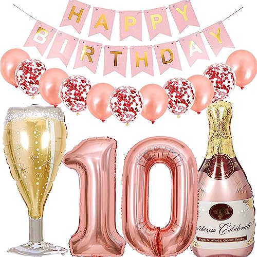 Dalettu Roségold Herz-Stern-Ballon für Mädchen, 10. Geburtstag, BALLOON, 1 stück, Gummi, Happy Birthday Banner für 10. Geburtstag Party Deko von Dalettu