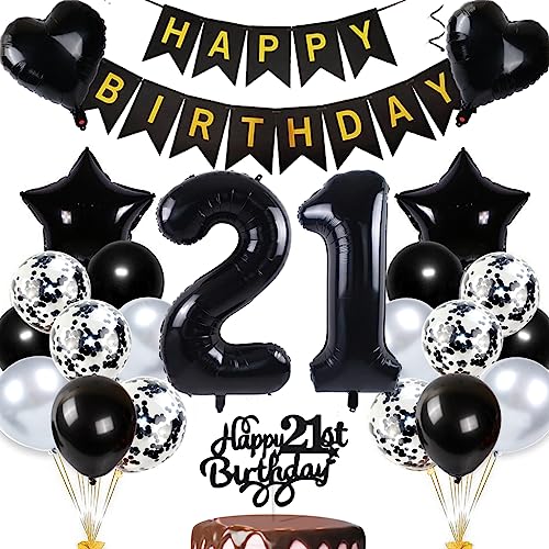 Dalettu Luftballon 21. Geburtstag Deko Mann, Schwarz Tortendeko Geburtstag 21 Jahre Manner Frau, Geburtstagdeko 21 Jahre Geburtstag Mann, Folienballon 21 Geburtstag Frauen Dekoration von Dalettu
