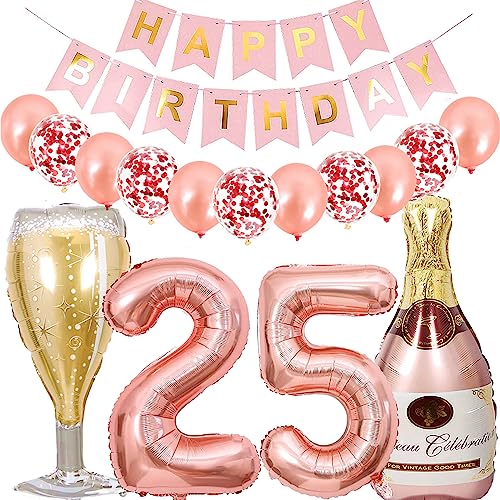 Dalettu Luftballon 25. Geburtstag Deko Frau, Folienballon Weinflasche Sektflasche Rose Gold Helium Ballon Deko, Geburtstagsdeko 25 Jahre Frauen, Happy Birthday Banner für 25 Jahr Geburtstag Party Deko Dalettu Luftballon 25. Geburtstag Deko Frau, Folienballon Weinflasche Sektflasche Rose Gold Helium Ballon Deko, Geburtstagsdeko 25 Jahre Frauen, Happy Birthday Banner für 25 Jahr Geburtstag Party Deko von Dalettu