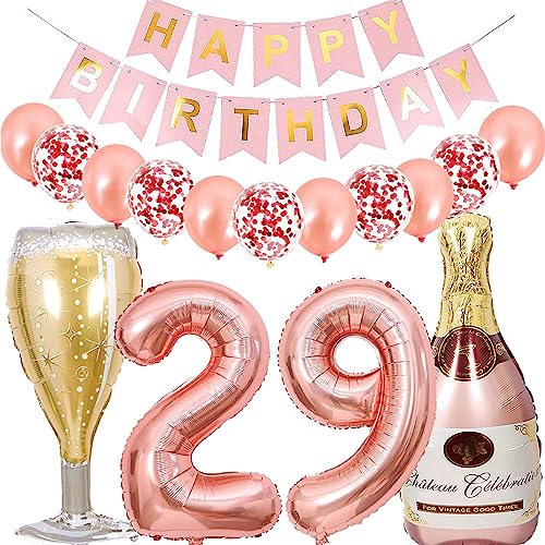 Dalettu Luftballon 29. Geburtstag Deko Frau, Folienballon Weinflasche Sektflasche Rose Gold Helium Ballon Deko, Geburtstagsdeko 29 Jahre Frauen, Happy Birthday Banner für 29 Jahr Geburtstag Party Deko Dalettu Luftballon 29. Geburtstag Deko Frau, Folienballon Weinflasche Sektflasche Rose Gold Helium Ballon Deko, Geburtstagsdeko 29 Jahre Frauen, Happy Birthday Banner für 29 Jahr Geburtstag Party Deko von Dalettu