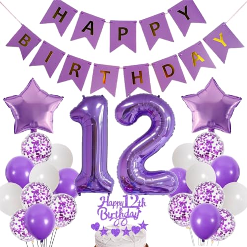 Dalettu Luftballons 12. Geburtstag Dekoration, Tortendeko Happy 12th Birthday Deko 12 Jahre Mädchen, Folienballon Zahl 12 Lila, Deko 12. Geburtstag Mädchen, Lila Geburtstagsdeko 12 Jahr Jungen Mädchen Dalettu Luftballons 12. Geburtstag Dekoration, Tortendeko Happy 12th Birthday Deko 12 Jahre Mädchen, Folienballon Zahl 12 Lila, Deko 12. Geburtstag Mädchen, Lila Geburtstagsdeko 12 Jahr Jungen Mädchen von Dalettu