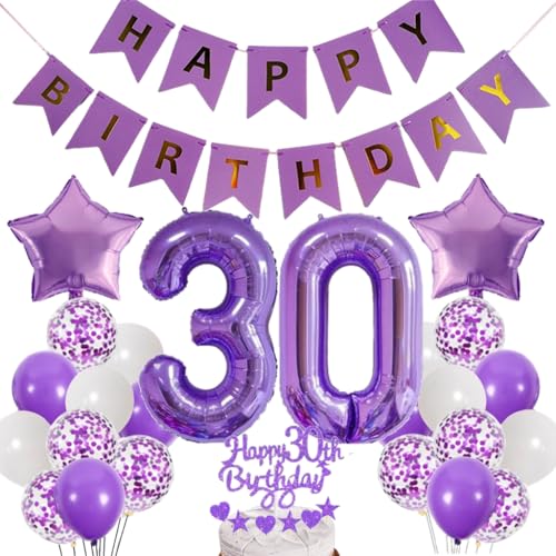 Dalettu Luftballons 30. Geburtstag Dekoration, Tortendeko Happy 30th Birthday Deko 30 Jahre Frau, Folienballon Zahl 30 Lila, Deko 30. Geburtstag Frauen, Lila Geburtstagsdeko 30 Jahr Männer Frauen von Dalettu