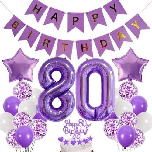 Dalettu Luftballons 80. Geburtstag Dekoration, Tortendeko Happy 80th Birthday Deko 80 Jahre Frau, Folienballon Zahl 80 Lila, Deko 80. Geburtstag Frauen, Lila Geburtstagsdeko 80 Jahr Männer Frauen von Dalettu