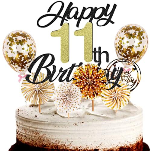 Dalettu Tortendeko 11. Geburtstag Mädchen Junge, Schwarz Cake Topper Deko 11 Geburtstag Mädchen, Cake Topper Happy Birthday Ballon Konfetti und Papierfächer für Geburtstagstorte Deko 11 Jahre Kinder Dalettu Tortendeko 11. Geburtstag Mädchen Junge, Schwarz Cake Topper Deko 11 Geburtstag Mädchen, Cake Topper Happy Birthday Ballon Konfetti und Papierfächer für Geburtstagstorte Deko 11 Jahre Kinder von Dalettu