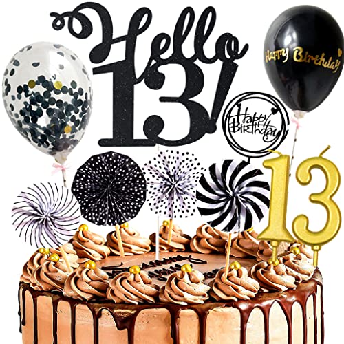 Dalettu Tortendeko 13. Geburtstag Mädchen Jungen, Kuchen Topper Happy 13th Birthday Schwarz, Glitzer Kuchen Dekoration mit Konfetti Luftballons für Geburtstagstorte Deko 13 Jahre Mädchen Jungen Dalettu Tortendeko 13. Geburtstag Mädchen Jungen, Kuchen Topper Happy 13th Birthday Schwarz, Glitzer Kuchen Dekoration mit Konfetti Luftballons für Geburtstagstorte Deko 13 Jahre Mädchen Jungen von Dalettu
