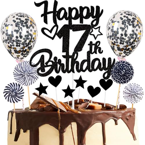 Dalettu Tortendeko 17. Geburtstag Mädchen Junge, Kuchen Topper Happy 17th Birthday Schwarz, Glitzer Kuchendeko 17. Geburtstag Ballon Konfetti Papierfächer für Geburtstagstorte Deko 17 Jahre Kinder Dalettu Tortendeko 17. Geburtstag Mädchen Junge, Kuchen Topper Happy 17th Birthday Schwarz, Glitzer Kuchendeko 17. Geburtstag Ballon Konfetti Papierfächer für Geburtstagstorte Deko 17 Jahre Kinder von Dalettu