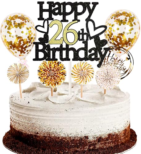 Dalettu Tortendeko 26. Geburtstag Mann Frau, Schwarz Cake Topper Deko 26 Geburtstag Frauen, Kuchen Topper Happy Birthday Ballon Konfetti Papierfächer für Geburtstagstorte Deko 26 Jahre Frauen Männer Dalettu Tortendeko 26. Geburtstag Mann Frau, Schwarz Cake Topper Deko 26 Geburtstag Frauen, Kuchen Topper Happy Birthday Ballon Konfetti Papierfächer für Geburtstagstorte Deko 26 Jahre Frauen Männer von Dalettu