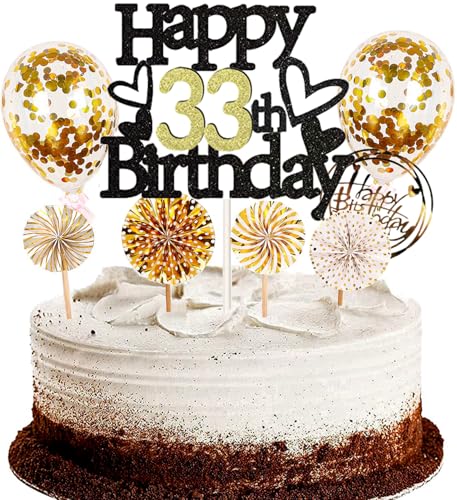 Dalettu Tortendeko 33. Geburtstag Mann Frau, Schwarz Cake Topper Deko 33 Geburtstag Frauen, Kuchen Topper Happy Birthday Ballon Konfetti Papierfächer für Geburtstagstorte Deko 33 Jahre Frauen Männer Dalettu Tortendeko 33. Geburtstag Mann Frau, Schwarz Cake Topper Deko 33 Geburtstag Frauen, Kuchen Topper Happy Birthday Ballon Konfetti Papierfächer für Geburtstagstorte Deko 33 Jahre Frauen Männer von Dalettu