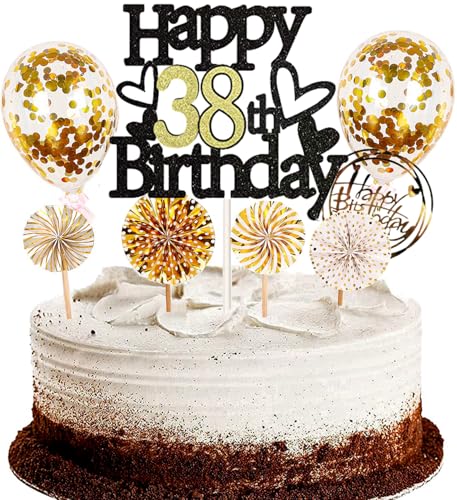 Dalettu Tortendeko 38. Geburtstag Mann Frau, Schwarz Cake Topper Deko 38 Geburtstag Frauen, Kuchen Topper Happy Birthday Ballon Konfetti Papierfächer für Geburtstagstorte Deko 38 Jahre Frauen Männer Dalettu Tortendeko 38. Geburtstag Mann Frau, Schwarz Cake Topper Deko 38 Geburtstag Frauen, Kuchen Topper Happy Birthday Ballon Konfetti Papierfächer für Geburtstagstorte Deko 38 Jahre Frauen Männer von Dalettu