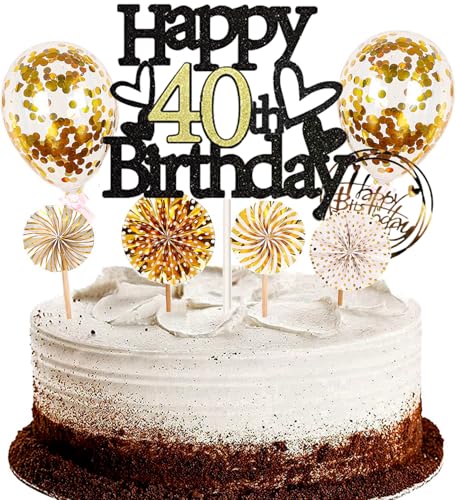 Dalettu Tortendeko 40. Geburtstag Mann Frau, Schwarz Cake Topper Deko 40 Geburtstag Frauen, Kuchen Topper Happy Birthday Ballon Konfetti Papierfächer für Geburtstagstorte Deko 40 Jahre Frauen Männer Dalettu Tortendeko 40. Geburtstag Mann Frau, Schwarz Cake Topper Deko 40 Geburtstag Frauen, Kuchen Topper Happy Birthday Ballon Konfetti Papierfächer für Geburtstagstorte Deko 40 Jahre Frauen Männer von Dalettu