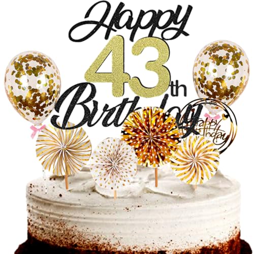 Dalettu Tortendeko 43. Geburtstag Mann Frau, Schwarz Cake Topper Deko 43 Geburtstag Frauen, Cake Topper Happy Birthday Ballon Konfetti und Papierfächer für Geburtstagstorte Deko 43 Jahre Frauen Männer Dalettu Tortendeko 43. Geburtstag Mann Frau, Schwarz Cake Topper Deko 43 Geburtstag Frauen, Cake Topper Happy Birthday Ballon Konfetti und Papierfächer für Geburtstagstorte Deko 43 Jahre Frauen Männer von Dalettu