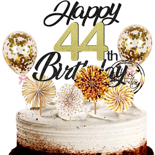 Dalettu Tortendeko 44. Geburtstag Mann Frau, Schwarz Cake Topper Deko 44 Geburtstag Frauen, Cake Topper Happy Birthday Ballon Konfetti und Papierfächer für Geburtstagstorte Deko 44 Jahre Frauen Männer Dalettu Tortendeko 44. Geburtstag Mann Frau, Schwarz Cake Topper Deko 44 Geburtstag Frauen, Cake Topper Happy Birthday Ballon Konfetti und Papierfächer für Geburtstagstorte Deko 44 Jahre Frauen Männer von Dalettu
