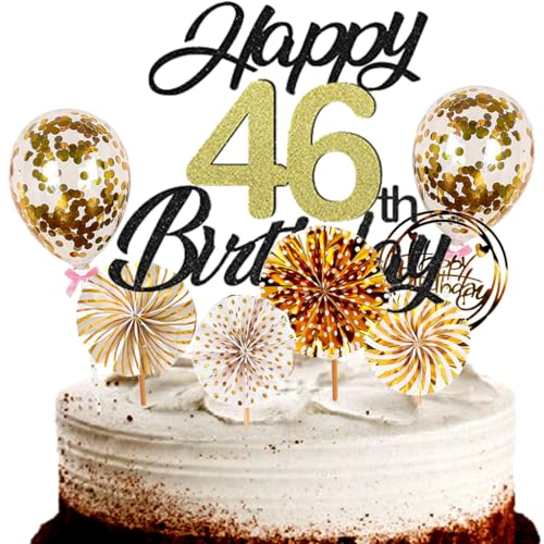 Dalettu Tortendeko 46. Geburtstag Mann Frau, Schwarz Cake Topper Deko 46 Geburtstag Frauen, Cake Topper Happy Birthday Ballon Konfetti und Papierfächer für Geburtstagstorte Deko 46 Jahre Frauen Männer Dalettu Tortendeko 46. Geburtstag Mann Frau, Schwarz Cake Topper Deko 46 Geburtstag Frauen, Cake Topper Happy Birthday Ballon Konfetti und Papierfächer für Geburtstagstorte Deko 46 Jahre Frauen Männer von Dalettu