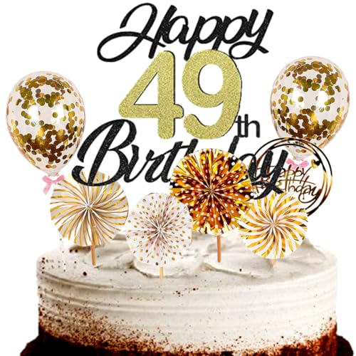 Dalettu Tortendeko 49. Geburtstag Mann Frau, Schwarz Cake Topper Deko 49 Geburtstag Frauen, Cake Topper Happy Birthday Ballon Konfetti und Papierfächer für Geburtstagstorte Deko 49 Jahre Frauen Männer Dalettu Tortendeko 49. Geburtstag Mann Frau, Schwarz Cake Topper Deko 49 Geburtstag Frauen, Cake Topper Happy Birthday Ballon Konfetti und Papierfächer für Geburtstagstorte Deko 49 Jahre Frauen Männer von Dalettu