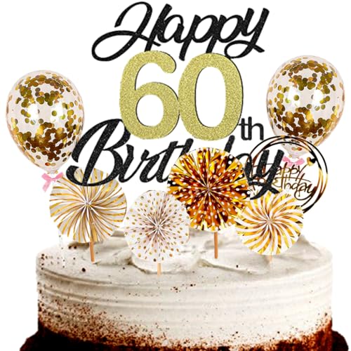 Dalettu Tortendeko 60. Geburtstag Mann Frau, Schwarz Cake Topper Deko 60 Geburtstag Frauen, Cake Topper Happy Birthday Ballon Konfetti und Papierfächer für Geburtstagstorte Deko 60 Jahre Frauen Männer Dalettu Tortendeko 60. Geburtstag Mann Frau, Schwarz Cake Topper Deko 60 Geburtstag Frauen, Cake Topper Happy Birthday Ballon Konfetti und Papierfächer für Geburtstagstorte Deko 60 Jahre Frauen Männer von Dalettu
