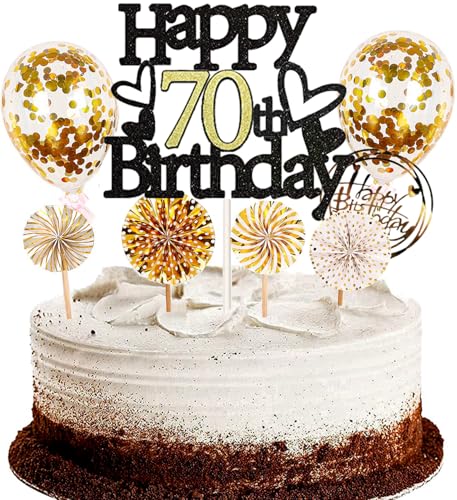 Dalettu Tortendeko 70. Geburtstag Mann Frau, Schwarz Cake Topper Deko 70 Geburtstag Frauen, Kuchen Topper Happy Birthday Ballon Konfetti Papierfächer für Geburtstagstorte Deko 70 Jahre Frauen Männer Dalettu Tortendeko 70. Geburtstag Mann Frau, Schwarz Cake Topper Deko 70 Geburtstag Frauen, Kuchen Topper Happy Birthday Ballon Konfetti Papierfächer für Geburtstagstorte Deko 70 Jahre Frauen Männer von Dalettu