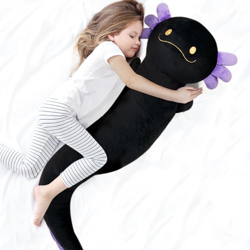 Dalmao 120cm Riesen Axolotl Plüsch Gefülltes Tier, Große Schwarze Axolotl -Kissen -Kissenspielzeug im Dunklen, Riesigen Schlaftkissen für Kinder, Geburtstag, Ostern von Dalmao
