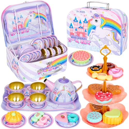 Damcyer Teeservice Kinder, 33 Pcs Tee Service Set Kinder, Teeservice, Teeparty-Set für Jungen und Mädchen, Teeparty Rollenspiel für kleine Mädchen Damcyer Teeservice Kinder, 33 Pcs Tee Service Set Kinder, Teeservice, Teeparty-Set für Jungen und Mädchen, Teeparty Rollenspiel für kleine Mädchen von Damcyer