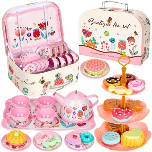 Damcyer Teeservice Kinder, 33 Pcs Tee Service Set Kinder, Teeservice, Teeparty-Set für Jungen und Mädchen, Teeparty Rollenspiel für kleine Mädchen von Damcyer