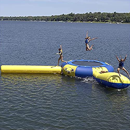 DameCo 10 Fuß mobiles Wasser-Schwimmtrampolin, aufblasbares Trampolin aus dickem PVC mit Rutsche, Luftpumpe, Meeresschwimmplattform, Lake Paradise Interesting von DameCo