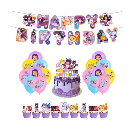 Aphmau Plushies Geburtstag Deko Set - Katze Luftballons, Kuchen Deko, Cat Girlande - Geburtstagsdeko von Damoff