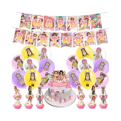 Damoff Geburtstag Deko Paket: Rosa Cartoon Luftballons, Girlande & Kuchen Topper Damoff Geburtstag Deko Paket: Rosa Cartoon Luftballons, Girlande & Kuchen Topper von Damoff