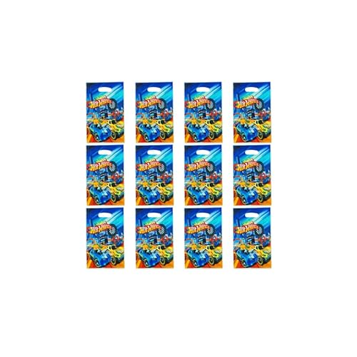 Damoff Party Bag Rennwagen Geburtstag Tüten 10er Pack Multicolored Cartoon Fahrzeug Muster Hochwertiges Papier Robust Langlebig Hell Farben Geburtstagstüten von Damoff