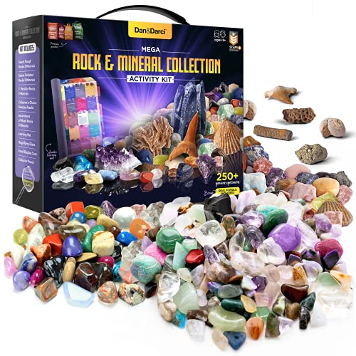 Dan&Darci Mega Rock, Fossil & Mineral Collection & Activity Kit – über 250 echte Exemplare – mit Jumbo-Lernmatte – raue, polierte Edelsteine, Fossilien, Mineralien – tolles Geschenk für Kinder von Dan&Darci