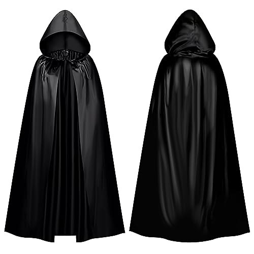 DanDun Halloween Cloak, Black Hooded Cloak, Witch, Grim Reaper Cosplay Accessories, Halloween Costumes - Black Satin, 150cm Black Cloak, Halloween Masquerade House Party Cloak DanDun Halloween Cloak, Black Hooded Cloak, Witch, Grim Reaper Cosplay Accessories, Halloween Costumes - Black Satin, 150cm Black Cloak, Halloween Masquerade House Party Cloak von DanDun