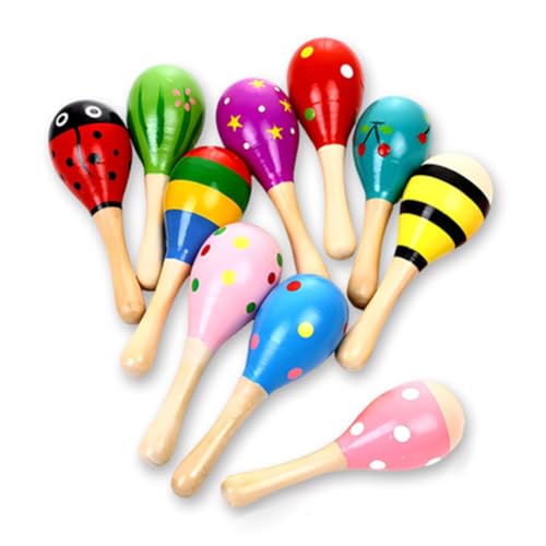 10 PCS Wooden Maracas Sand Hammer Hand Hold Percussion Wooden Maracas Rattles Shaker for Children Shaker Musical Instruments Educational Learning Toy,Random Colour von Danbghyuo