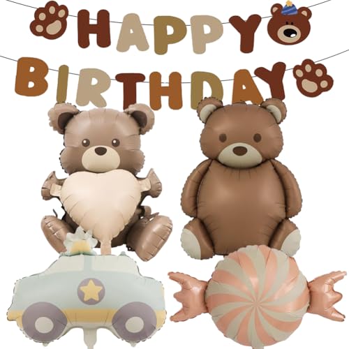 5 Stück Happy Birthday Ballon Bär, XXL Luftballon Tiere Ballons Bär, Bär Ballondekoration, Luftballons Folienballon Geburtstag Bären, geburtstag Deko, Waldtiere Deko Geburtstag von Danbghyuo