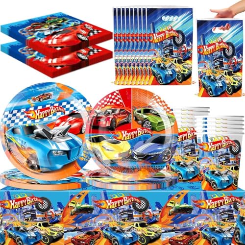 61Stück Partygeschirr Hot Set, Rennauto Partygeschirr Set,Autos Pappteller geburtstag,Auto geburtstag Geschirr,Wiederverwendbare Teller Becher Servietten Geburtstag Tischdekoration für 20 Gäste von Danbghyuo