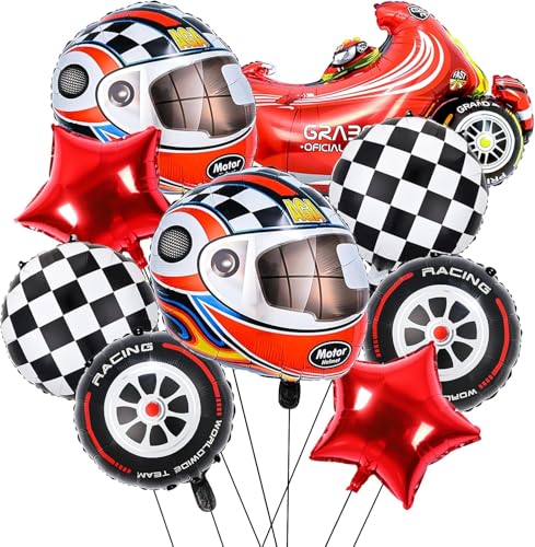 7 Stück Motorsport Ballon-Set - Helm Racing Reifen Geburtstag, Auto Ballons Rennwagen Ballons Party Supplies Dekorationen, Aluminiumfolie Geburtstag Ballon von Danbghyuo