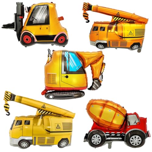 Danbghyuo 5 Stück Bagger Ballon,Baustelle Luftballons,Traktor Kran Gabelstapler Betonmischer Geburtstag Deko,für Bagger Deko Kindergeburtstag Junge,Baustelle Geburtstag deko von Danbghyuo