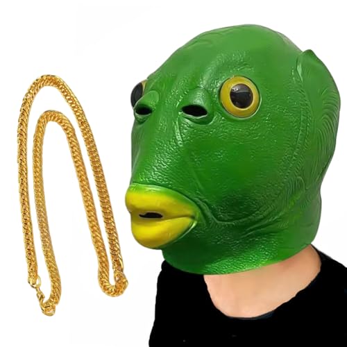 Danbghyuo Fischmaske,Lustige Fisch Maske,Tierfisch Kopfbedeckung,Grüne Fischgesichtsmaske,Lustige Kopfbedeckung Adult Animal Cosplay Prop für Halloween Karneval Kostümpartys von Danbghyuo