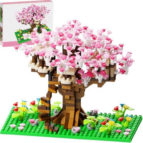 Danbghyuo Sakura Baum Bausteine, 628 Pcs Japanische Kirschblütenbaum Modellbausatz, Kirschblüte Baum Haus Bausteine Set,Sakura Partikel Gebäude Ziegel,Blumen Bonsai Wohnkultur von Danbghyuo